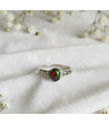 Bague opale de feu noire ajustable