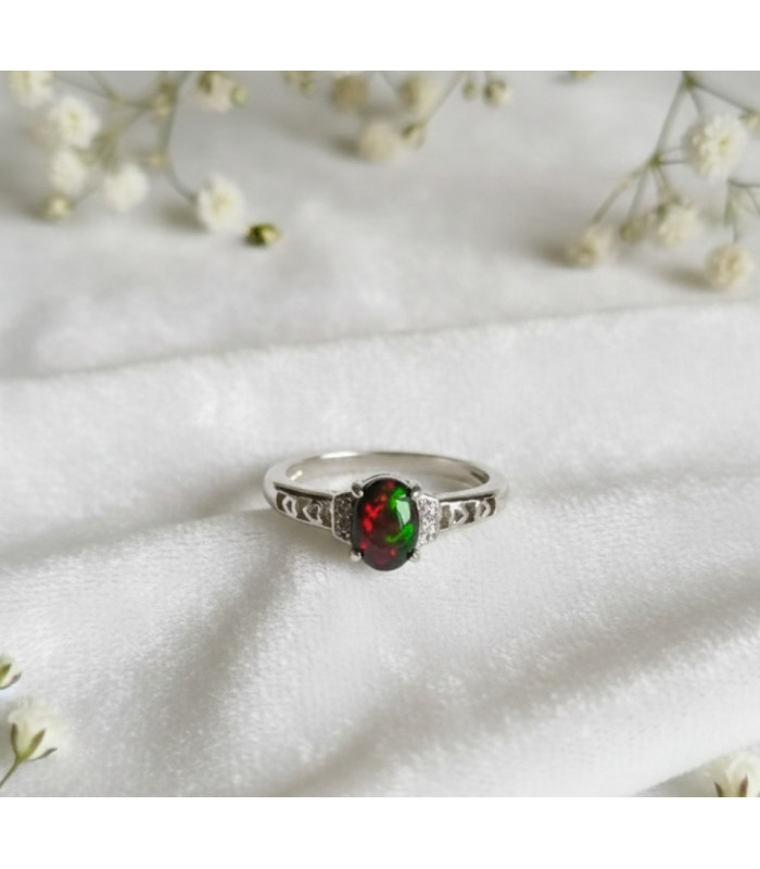 Bague opale de feu noire ajustable