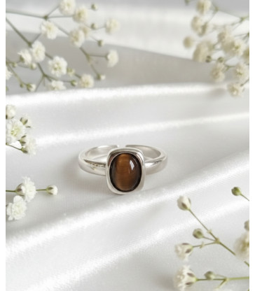 Bague oeil de tigre en argent 925 ajustable