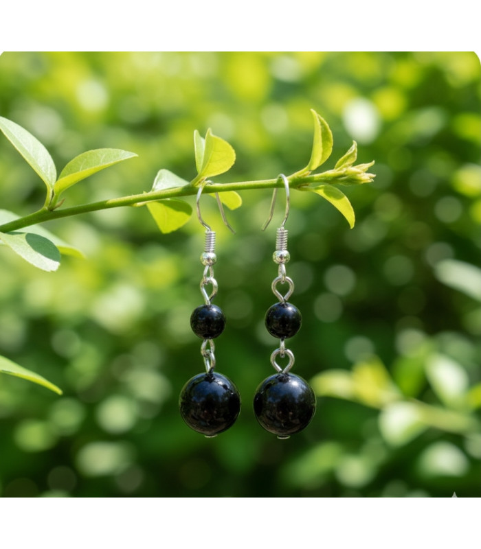Boucles d'oreilles en Obsidienne noire