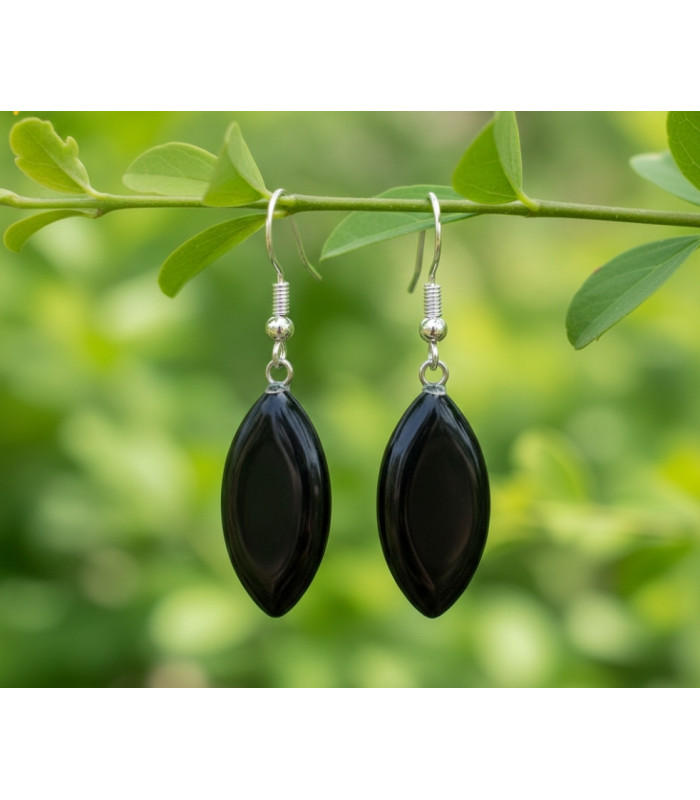 Boucles d'oreilles en Obsidienne noire