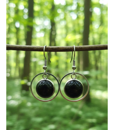 Boucles d'oreilles en Obsidienne noire