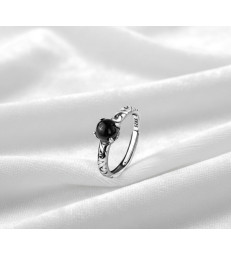 Bague en Obsidienne noire  en argent 925 ajustable