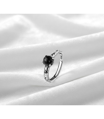 Bague en Obsidienne noire  en argent 925 ajustable