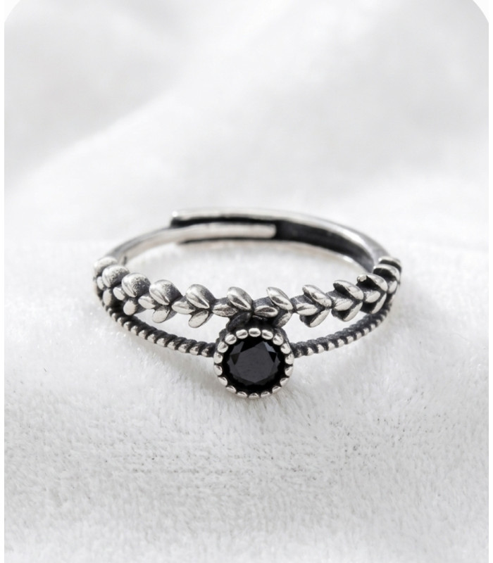 Bague Obsidienne Noire Ajustable