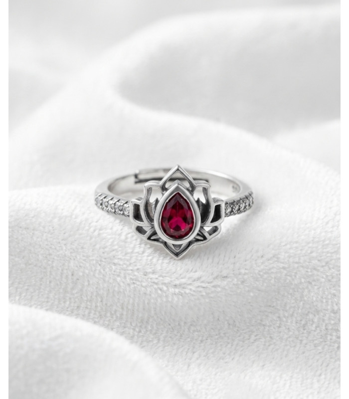 Bague en grenat - Ajustable argent 925