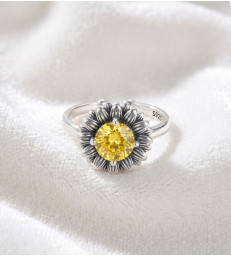Bague Tournesol en argent sterling 925 ajustable