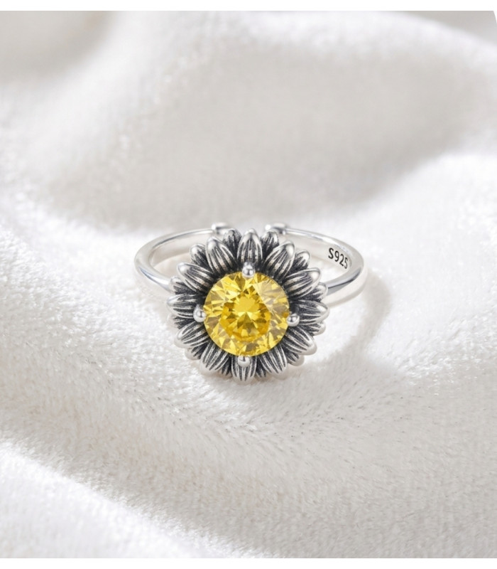 Bague Tournesol en argent sterling 925 ajustable