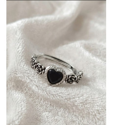 Bague Obsidienne Noire Ajustable Argent 925
