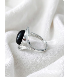 Bague Obsidienne Noire Ajustable Argent 925
