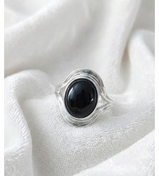 Bague Obsidienne Noire Ajustable Argent 925
