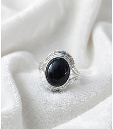 Bague Obsidienne Noire Ajustable Argent 925