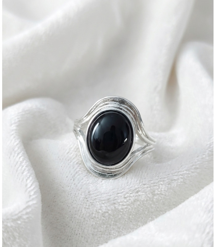 Bague Obsidienne Noire Ajustable
