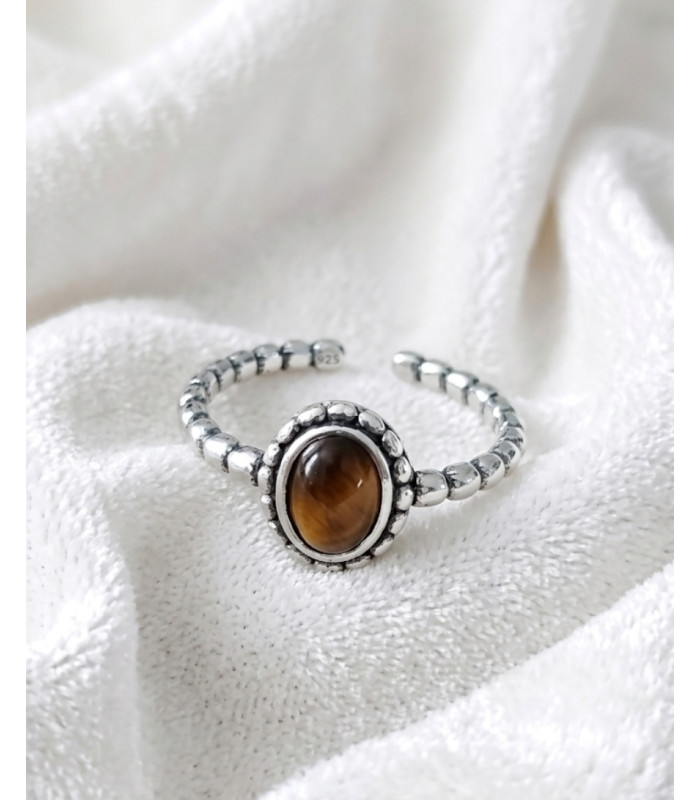Bague oeil de tigre en argent 925 ajustable