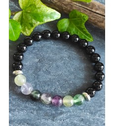 Bracelet en pierre naturelle Onyx Noire et Fluorite