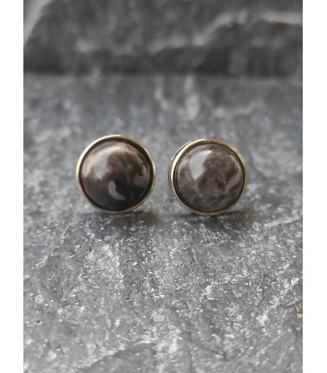Boucles d'oreilles rondes en pierre naturelle Obsidienne Mouchetée Ajustable