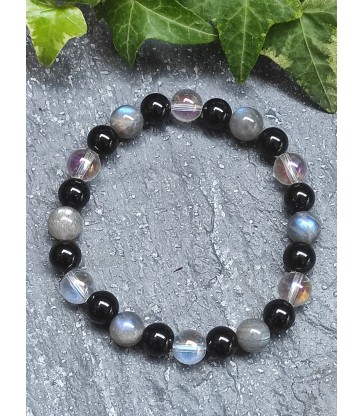 Bracelet énergie & protection en Quartz angel aura, Labradorite et Onyx