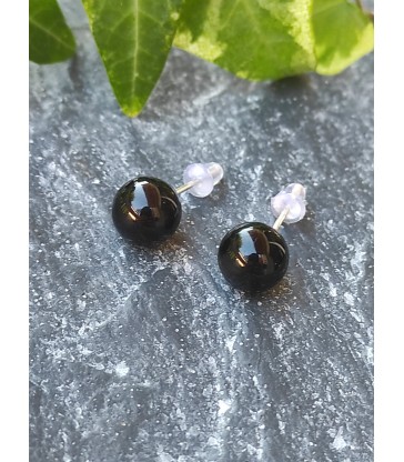 Boucles d'oreilles Obsidienne noire Argent 925s