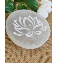 Plaque de sélénite "Fleur de Lotus" 2 en 1   Portes-encens & rechargements des minéraux