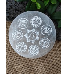 Plaque de sélénite " Bouddha 7 Chakras "  rechargements des minéraux