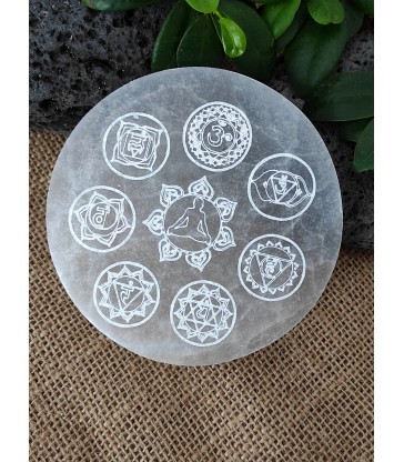 Plaque de sélénite " Bouddha 7 Chakras "  rechargements des minéraux
