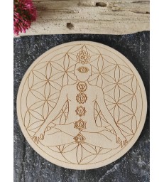 Pierres des 7 chakras avec plaque de rechargement en bois fleur de vie