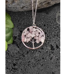 Collier & Pendentif Quartz Rose Arbre de Vie