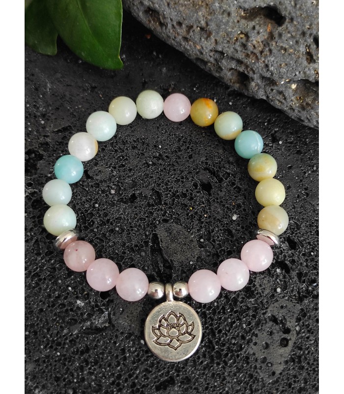 Bracelet en pierres naturelles Pierre de lune , Pierre de soleil et Quartz  rose