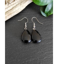 Boucles d'oreilles goutte d'eau en pierre naturelle obsidienne noire