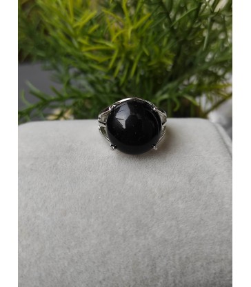 Bague ronde en pierre naturelle Obsidienne Noire Ajustable