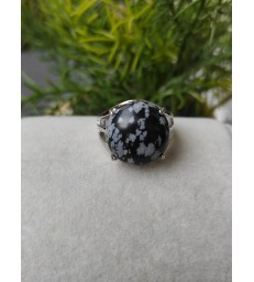 Bague ronde en pierre naturelle Obsidienne Mouchetée Ajustable