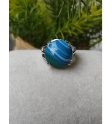 Bague ronde en pierre naturelle Agate Bleue Ajustable