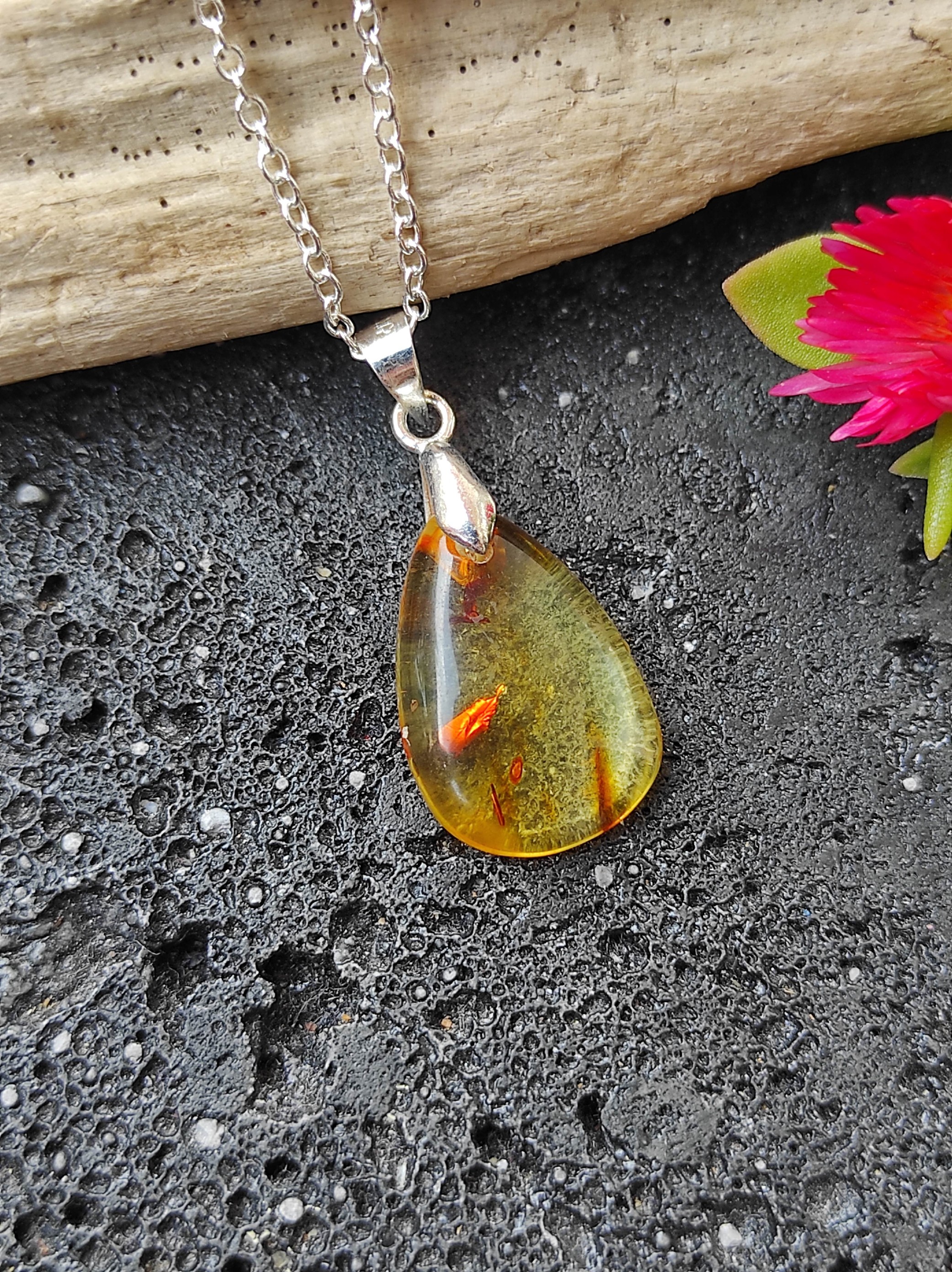 Pendentif En Argent 925 Avec Ambre - Neuf Sans Emballage - Pierre Marron