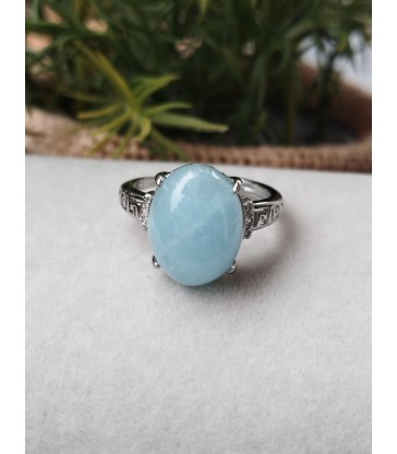 Bague ajustable en Aigue Marine - Argent sterling 925