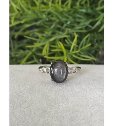 Bague en Obsidienne Argentée - ajustable Argent sterling