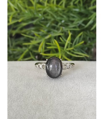 Bague en Obsidienne Argentée - ajustable Argent sterling 925