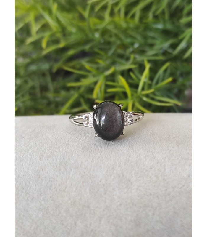 Bague en Obsidienne Argentée - ajustable Argent sterling 925